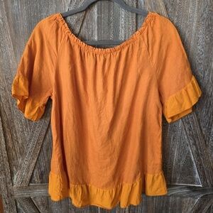 Elegant Orange Ruffle Women's Blouse